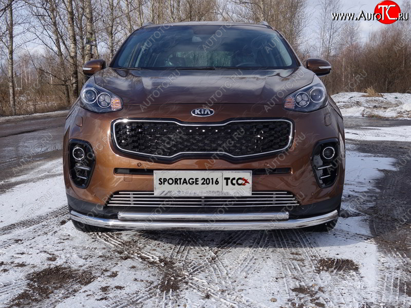 6 099 р. Декоративная вставка переднего бампера ТСС Тюнинг  KIA Sportage  4 QL (2016-2018) дорестайлинг (d 12 мм)  с доставкой в г. Владивосток