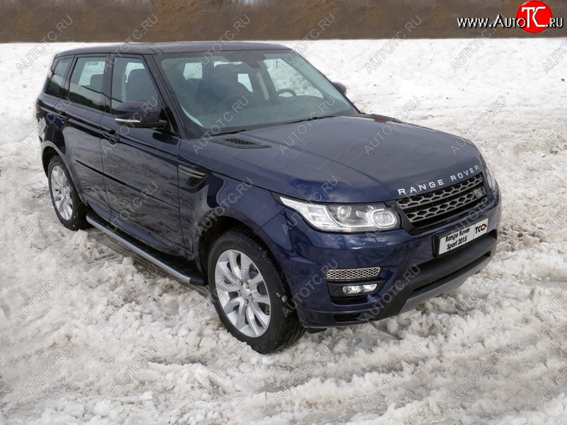 21 349 р. Пороги алюминиевые с пластиковой накладкой, ТСС Тюнинг  Land Rover Range Rover Sport  2 L494 (2013-2017) дорестайлинг (карбон серебро)  с доставкой в г. Владивосток