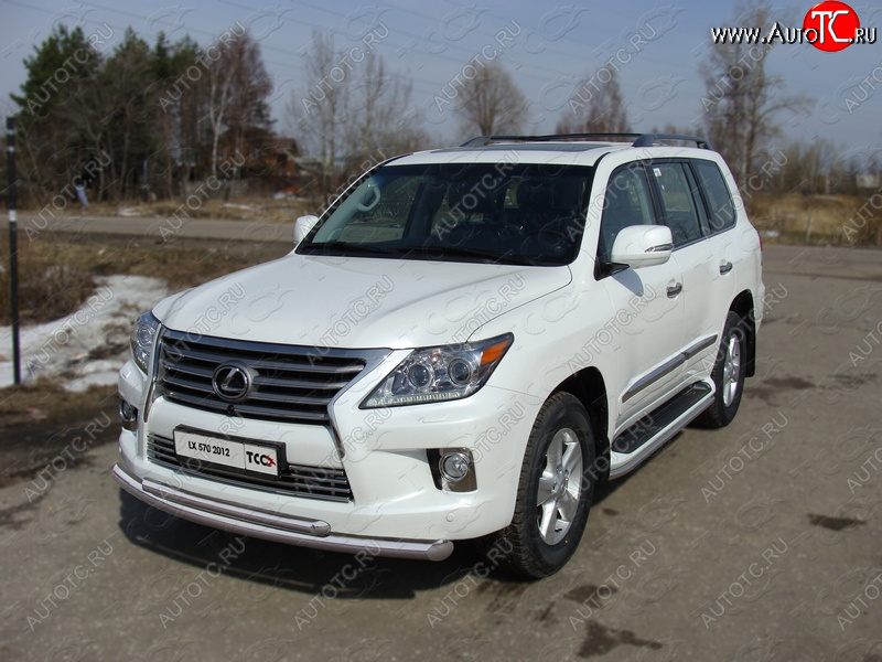 38 949 р. Защита передняя нижняя двойная 76,1*50,8 мм кроме F-Sport Тюнинг Lexus LX570 J200 1-ый рестайлинг (2012-2015) (нержавейка)  с доставкой в г. Владивосток