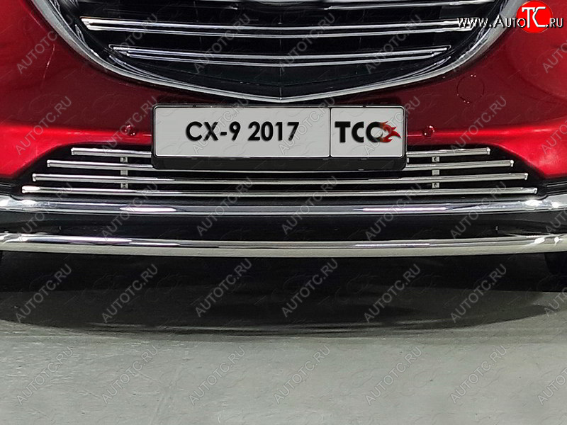 7 699 р. Нижняя декоративная вставка в бампер ТСС Тюнинг  Mazda CX-9  TC (2015-2025) дорестайлинг (d 16 мм)  с доставкой в г. Владивосток