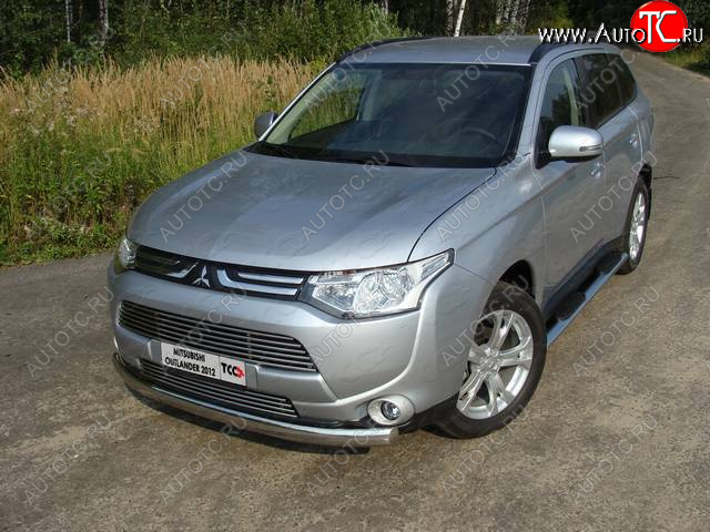 21 899 р. Защита переднего бампера нижняя овальная 75*42 мм ТСС Тюнинг Mitsubishi Outlander GF дорестайлинг (2012-2014) (нержавейка)  с доставкой в г. Владивосток