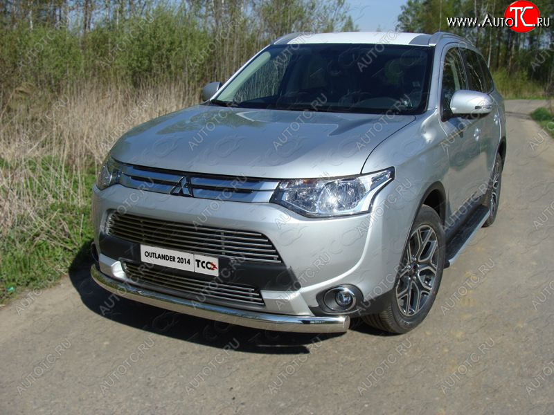 21 899 р. Защита переднего бампера нижняя овальная 75*42 мм ТСС Тюнинг  Mitsubishi Outlander  GF (2014-2016) 1-ый рестайлинг (нержавейка)  с доставкой в г. Владивосток