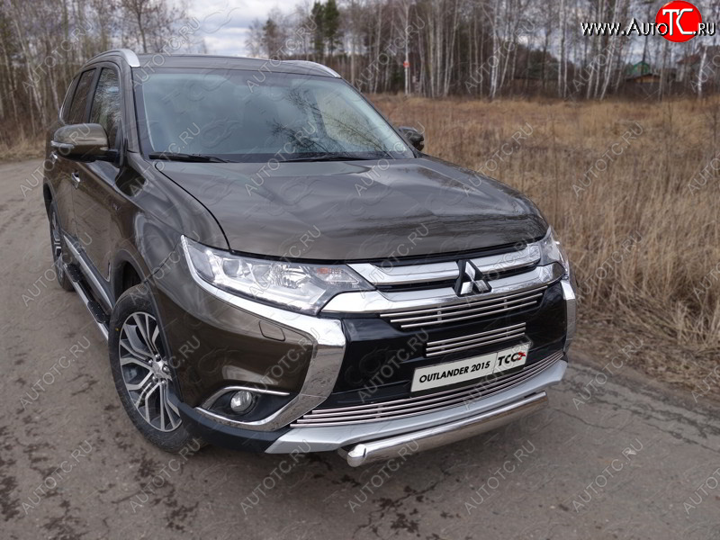 21 899 р. Защита переднего бампера нижняя овальная 75*42 мм ТСС Тюнинг  Mitsubishi Outlander  GF (2015-2018) 2-ой рестайлинг (нержавейка)  с доставкой в г. Владивосток