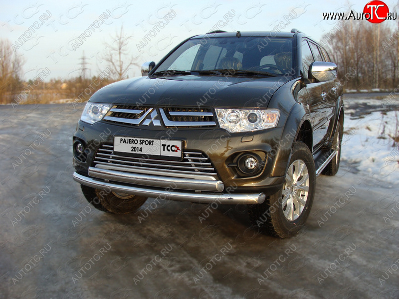 24 949 р. Защита передняя нижняя двойная 76,1*75 мм ТСС Тюнинг  Mitsubishi Pajero Sport  PB (2013-2017) рестайлинг (нержавейка)  с доставкой в г. Владивосток