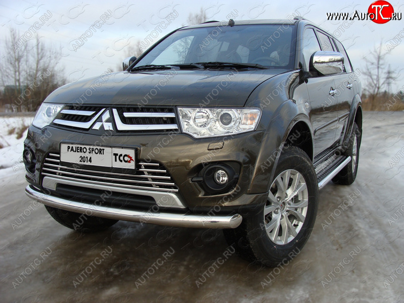 18 699 р. Защита переднего бампера нижняя 76,1 мм ТСС Тюнинг  Mitsubishi Pajero Sport  PB (2013-2017) рестайлинг (нержавейка)  с доставкой в г. Владивосток