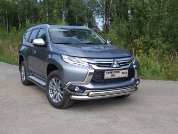 26 499 р. Защита передняя нижняя двойная 76,1*75 мм ТСС Тюнинг  Mitsubishi Pajero Sport  QE (2015-2021) дорестайлинг (нержавейка)  с доставкой в г. Владивосток. Увеличить фотографию 1