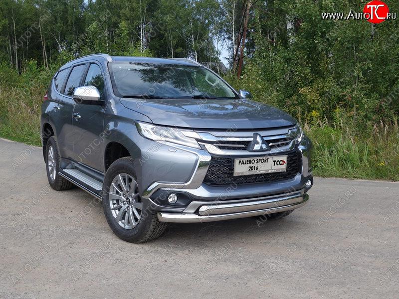 26 499 р. Защита передняя нижняя двойная 76,1*75 мм ТСС Тюнинг  Mitsubishi Pajero Sport  QE (2015-2021) дорестайлинг (нержавейка)  с доставкой в г. Владивосток