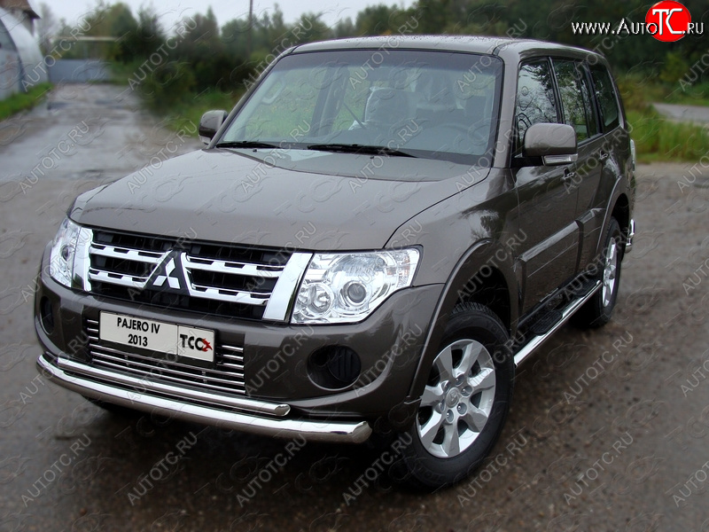 24 949 р. Защита переднего бампера нижняя d76,1*42,4 мм ТСС Тюнинг  Mitsubishi Pajero  4 V90 (2011-2015) 1-ый рестайлинг (нержавейка)  с доставкой в г. Владивосток