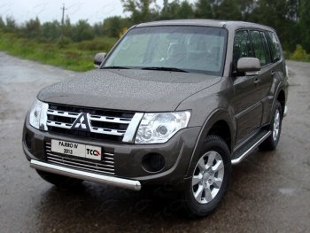 19 999 р. Защита переднего бампера овальная 75х42 мм ТСС тюнинг  Mitsubishi Pajero  4 V90 (2011-2015) 1-ый рестайлинг (нержавейка)  с доставкой в г. Владивосток. Увеличить фотографию 1