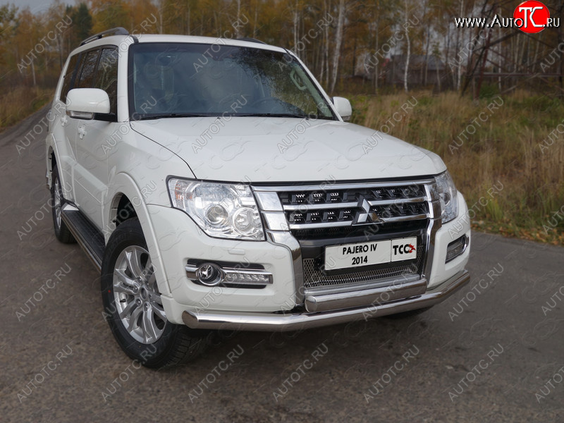 25 599 р. Защита передняя нижняя двойная 76,1*75 мм ТСС Тюнинг Mitsubishi Pajero 4 V90 2-ой рестайлинг (2014-2020) (нержавейка)  с доставкой в г. Владивосток