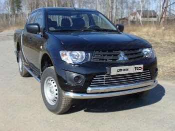 24 949 р. Защита передняя нижняя двойная 76*75 мм Long ТСС Тюнинг  Mitsubishi L200  4 (2013-2016)  рестайлинг (нержавейка)  с доставкой в г. Владивосток. Увеличить фотографию 1