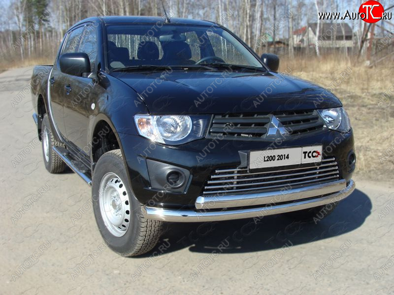 24 949 р. Защита передняя нижняя двойная 76*75 мм Long ТСС Тюнинг  Mitsubishi L200  4 (2013-2016)  рестайлинг (нержавейка)  с доставкой в г. Владивосток