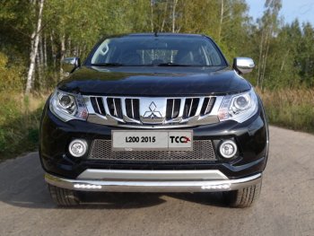 44 999 р. Защита передняя нижняя овальная с ДХО 75х42 мм ТСС Тюнинг  Mitsubishi L200  5 KK,KL (2015-2019) дорестайлинг (нержавейка)  с доставкой в г. Владивосток. Увеличить фотографию 1