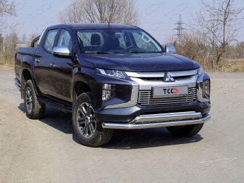 Защита передняя нижняя двойная 76,1*75 мм Тюнинг Mitsubishi L200 5 KK,KL рестайлинг (2018-2022)  (нержавейка)