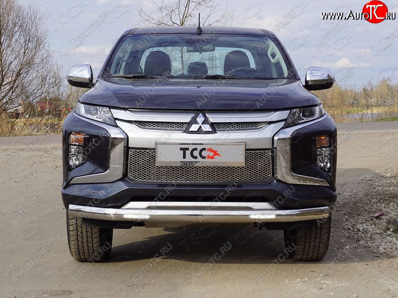 39 899 р. Защита передняя нижняя овальная с ДХО 75х42 мм ТСС Тюнинг Mitsubishi L200 5 KK,KL рестайлинг (2018-2022) (нержавейка)  с доставкой в г. Владивосток