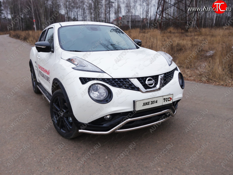 15 549 р. Защита переднего бампера кенгурин 42,4 мм ТСС Тюнинг Nissan Juke 1 YF15 рестайлинг (2014-2020) (нержавейка)  с доставкой в г. Владивосток