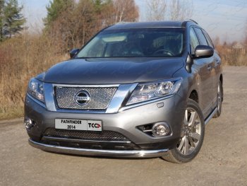 24 999 р. Защита переднего бампера нижняя овальная 75х42 мм ТСС Тюнинг  Nissan Pathfinder  R52 (2012-2017) дорестайлинг (нержавейка)  с доставкой в г. Владивосток. Увеличить фотографию 1