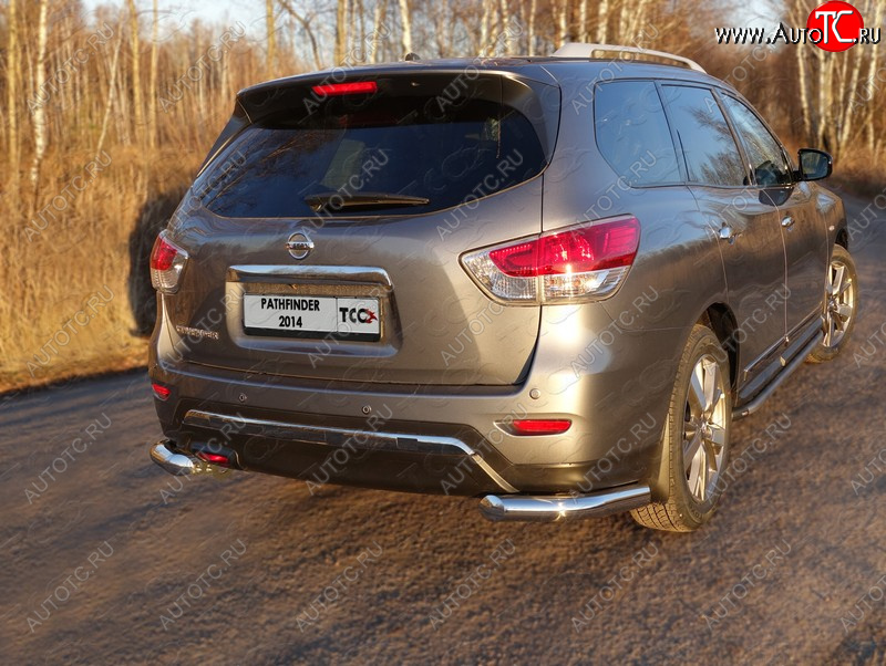 23 999 р. Защита задняя (уголки, нержавейка 76,1 мм) ТСС Тюнинг  Nissan Pathfinder  R52 (2012-2017) дорестайлинг  с доставкой в г. Владивосток