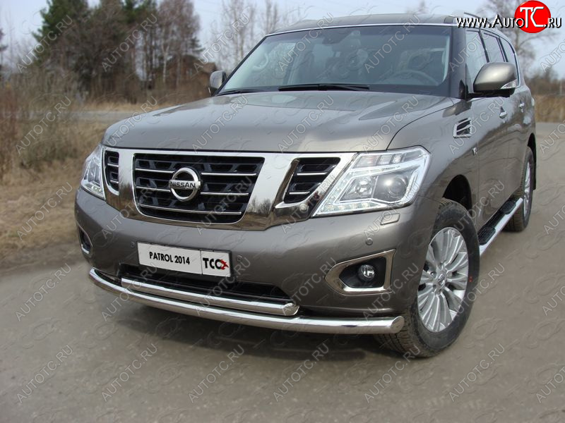 38 949 р. Защита передняя нижняя двойная 76,1*60,3 мм Тюнинг  Nissan Patrol  6 (2014-2017) Y62 рестайлинг (нержавейка)  с доставкой в г. Владивосток