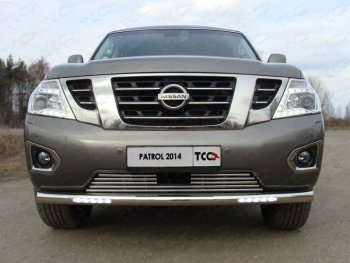 Защита переднего бампера нижняя с ходовыми огнями 76,1 мм ТСС Тюнинг Nissan Patrol 6 Y62 рестайлинг (2014-2017)  (нержавейка)