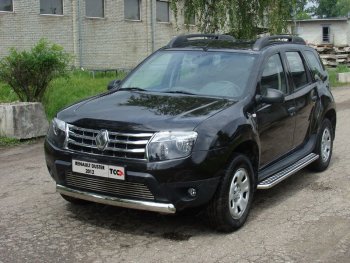 16 849 р. Защита передняя овальная короткая 75х42 мм ТСС Тюнинг  Renault Duster  HS (2010-2015) дорестайлинг (нержавейка)  с доставкой в г. Владивосток. Увеличить фотографию 1