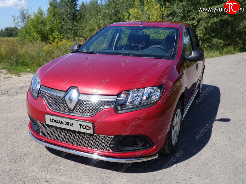 10 799 р. Защита переднего бампера нижняя d42,4 мм ТСС Тюнинг  Renault Logan  2 (2014-2018) дорестайлинг (нержавейка)  с доставкой в г. Владивосток