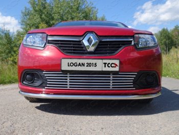 9 349 р. Нижняя декоративная вставка в бампер ТСС Тюнинг  Renault Logan  2 (2014-2018) дорестайлинг (d 12 мм)  с доставкой в г. Владивосток. Увеличить фотографию 1