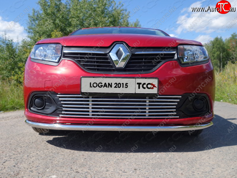 9 349 р. Нижняя декоративная вставка в бампер ТСС Тюнинг  Renault Logan  2 (2014-2018) дорестайлинг (d 12 мм)  с доставкой в г. Владивосток