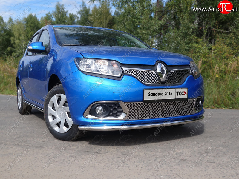 10 799 р. Защита переднего бампера нижняя d42,4 мм ТСС Тюнинг  Renault Sandero  (B8) (2014-2018) дорестайлинг (нержавейка)  с доставкой в г. Владивосток