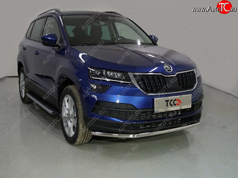 16 399 р. Защита переднего бампера нижняя d42,4 мм ТСС Тюнинг  Skoda Karoq  NU7 (2020-2024) рестайлинг (нержавейка)  с доставкой в г. Владивосток