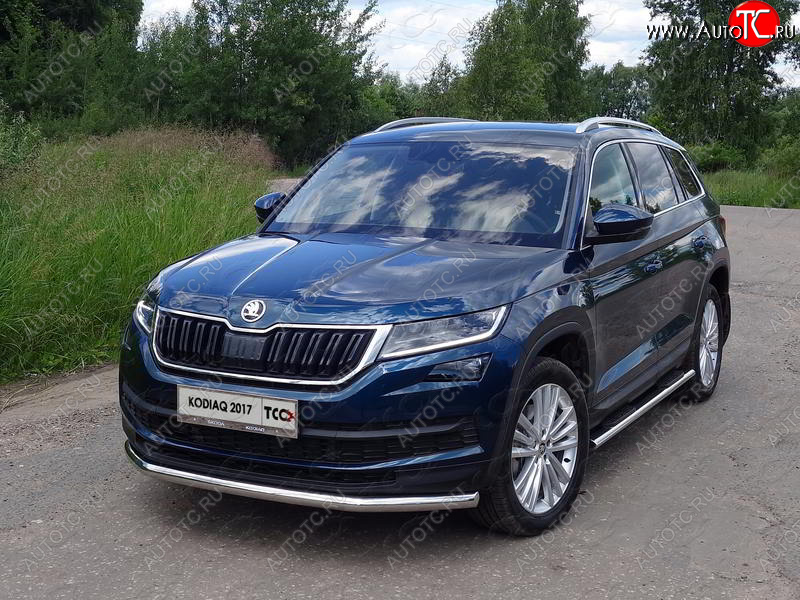 17 999 р. Защита переднего бампера нижняя d60,3 мм ТСС Тюнинг  Skoda Kodiaq  NU7 (2017-2021) дорестайлинг (нержавейка)  с доставкой в г. Владивосток