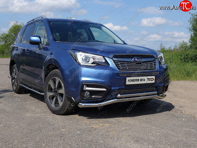 4 649 р. Нижняя декоративная вставка в бампер ТСС Тюнинг  Subaru Forester  SJ (2016-2019) рестайлинг (d 12 мм)  с доставкой в г. Владивосток