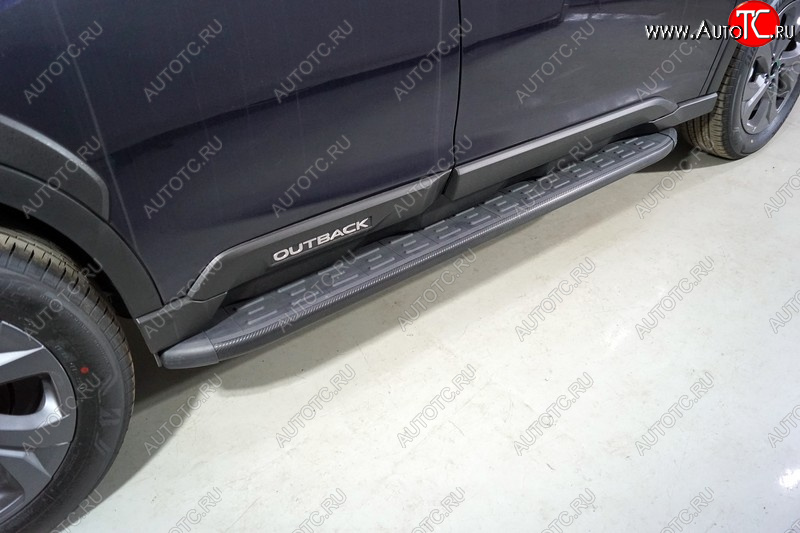 21 349 р. Пороги алюминиевые с пластиковой накладкой ТСС Тюнинг  Subaru Outback  BT (2019-2024) универсал (карбон черные)  с доставкой в г. Владивосток