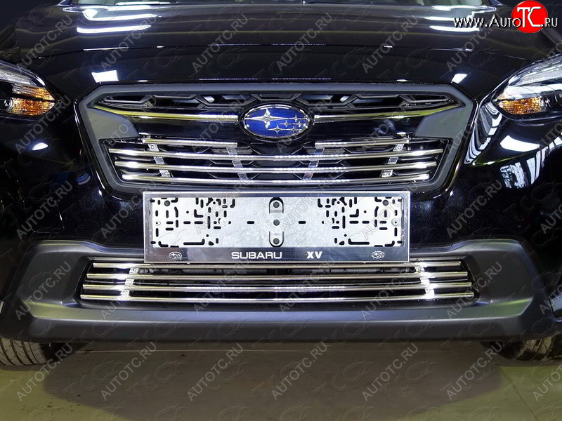 5 449 р. Нижняя декоративная вставка в бампер ТСС Тюнинг  Subaru XV  GT/G24 (2017-2021) дорестайлинг (d 12 мм)  с доставкой в г. Владивосток