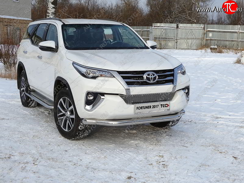 25 599 р. Защита переднего бампера нижняя 76,1 мм ТСС Тюнинг Toyota Fortuner AN160 дорестайлинг (2015-2020) (нержавейка)  с доставкой в г. Владивосток