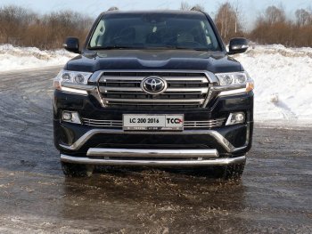 38 949 р. Защита передняя нижняя двойная 76,1*75 мм ТСС Тюнинг  Toyota Land Cruiser  200 (2015-2021) 2-ой рестайлинг (нержавейка)  с доставкой в г. Владивосток. Увеличить фотографию 1