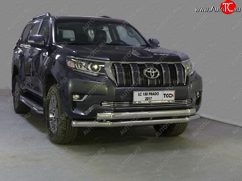 39 999 р. Защита передняя нижняя двойная 76,1*75 мм ТСС Тюнинг Toyota Land Cruiser Prado J150 2-ой рестайлинг (2017-2020) (нержавейка)  с доставкой в г. Владивосток