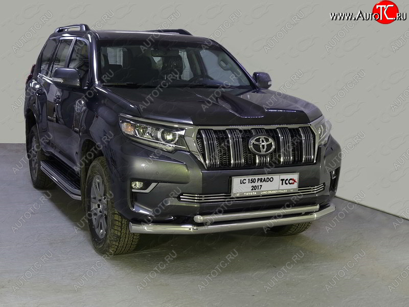 38 949 р. Защита передняя нижняя двойная 76,1*50,8 мм Тюнинг Toyota Land Cruiser Prado J150 2-ой рестайлинг (2017-2020) (нержавейка)  с доставкой в г. Владивосток