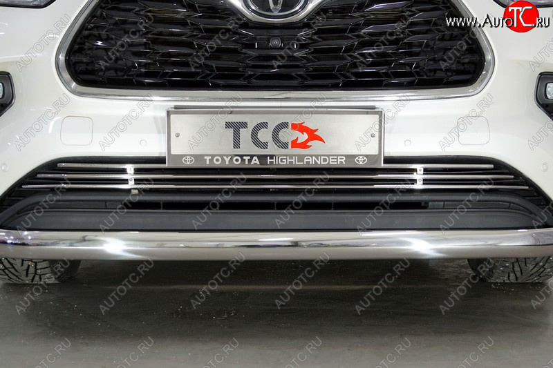 12 749 р. Нижняя декоративная вставка в бампер ТСС Тюнинг  Toyota Highlander  XU70 (2020-2025) (d 12 мм)  с доставкой в г. Владивосток