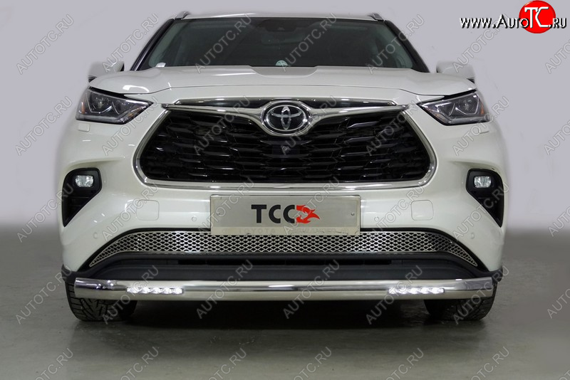 44 999 р. Защита передняя нижняя овальная с ДХО 75х42 мм ТСС Тюнинг  Toyota Highlander  XU70 (2020-2025) (нержавейка)  с доставкой в г. Владивосток