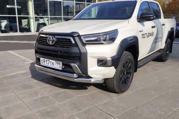 42 999 р. Защита передняя нижняя двойная 76,1*60,3 мм Тюнинг  Toyota Hilux  AN120 (2020-2025) 2-ой рестайлинг (нержавейка)  с доставкой в г. Владивосток. Увеличить фотографию 1