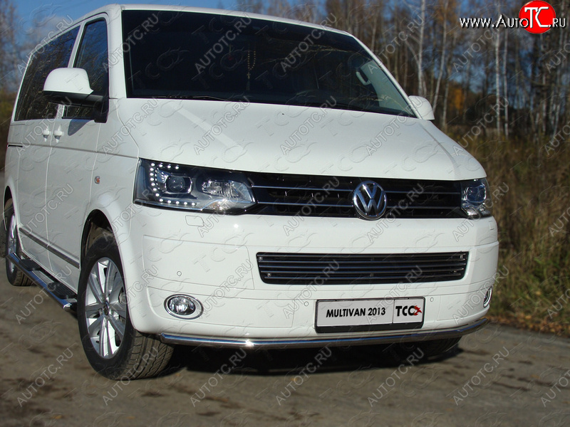 16 549 р. Защита переднего бампера нижняя d42,4 мм ТСС Тюнинг  Volkswagen Multivan  T5 (2009-2015) рестайлинг (нержавейка)  с доставкой в г. Владивосток