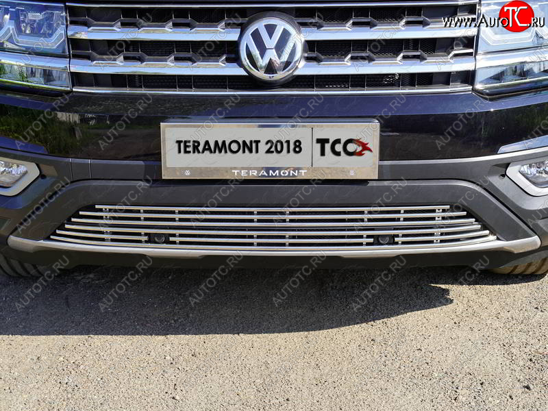 9 349 р. Нижняя декоративная вставка в бампер (с парктроником) ТСС Тюнинг  Volkswagen Teramont  CA1 (2016-2020) дорестайлинг (d 12 мм)  с доставкой в г. Владивосток