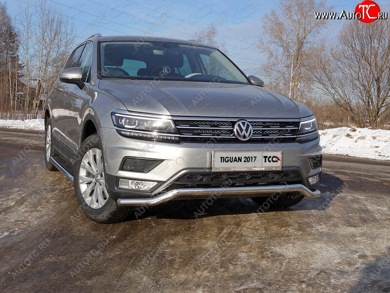 18 699 р. Защита переднего бампера нижняя d60,3 мм ТСС Тюнинг  Volkswagen Tiguan  Mk2 (2016-2020) дорестайлинг (нержавейка)  с доставкой в г. Владивосток