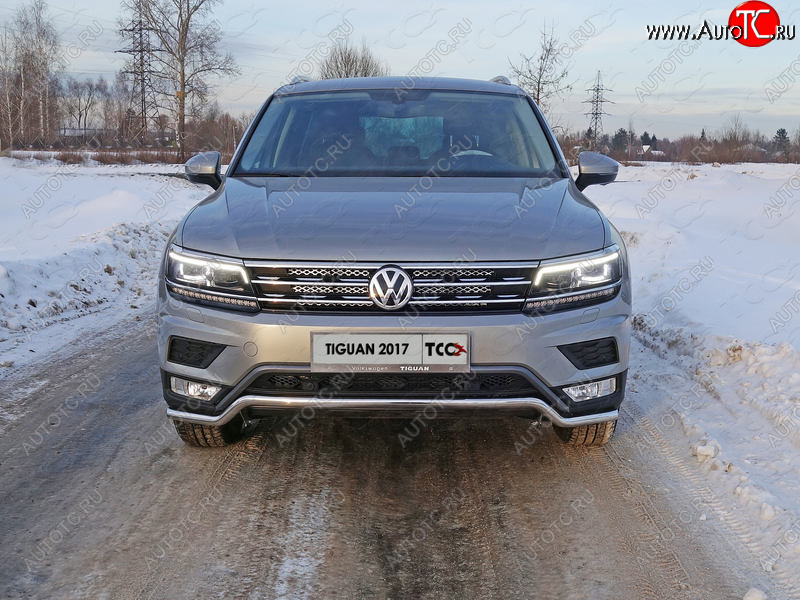 16 549 р. Защита переднего бампера нижняя d42,4 мм ТСС Тюнинг  Volkswagen Tiguan  Mk2 (2016-2020) дорестайлинг (нержавейка)  с доставкой в г. Владивосток