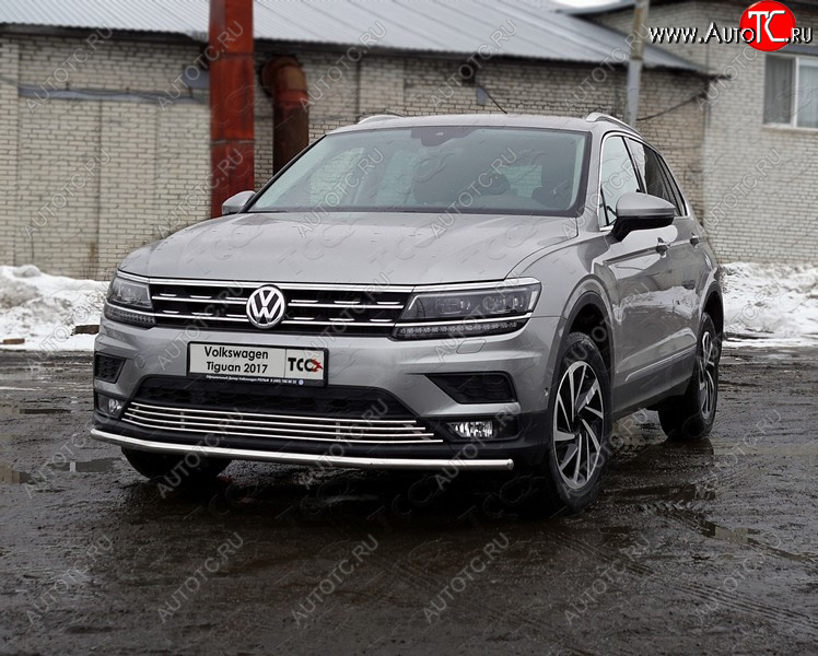 17 699 р. Защита переднего бампера нижняя d42,4 мм ТСС Тюнинг Volkswagen Tiguan Mk2 дорестайлинг (2016-2020) (нержавейка)  с доставкой в г. Владивосток