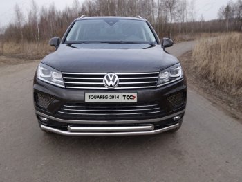 Защита переднего бампера нижняя двойная 60,3*60,3 мм ТСС Тюнинг Volkswagen Touareg NF рестайлинг (2014-2018)