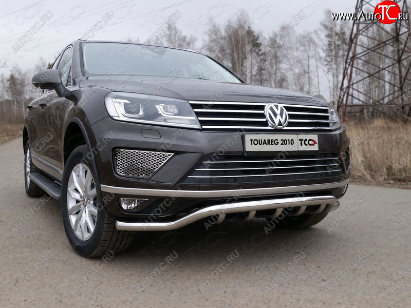 38 949 р. Защита передняя нижняя кенгурин 60,3*42,4 мм ТСС Тюнинг Volkswagen Touareg NF рестайлинг (2014-2018) (нержавейка)  с доставкой в г. Владивосток