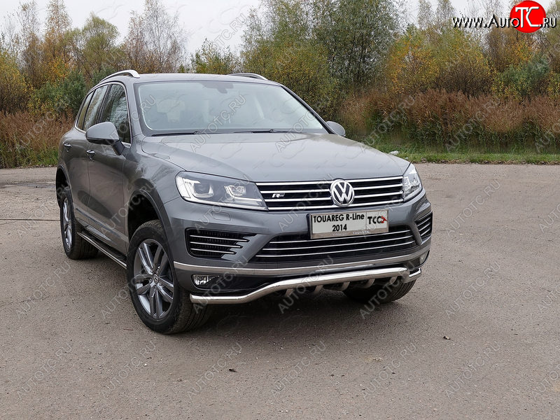 38 949 р. Защита передняя нижняя кенгурин 60,3*42,4 мм R-Line ТСС Тюнинг Volkswagen Touareg NF рестайлинг (2014-2018) (нержавейка)  с доставкой в г. Владивосток