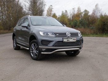 26 499 р. Защита передняя нижняя кенгурин 60,3 мм R-Line ТСС Тюнинг Volkswagen Touareg NF рестайлинг (2014-2018) (нержавейка)  с доставкой в г. Владивосток. Увеличить фотографию 1